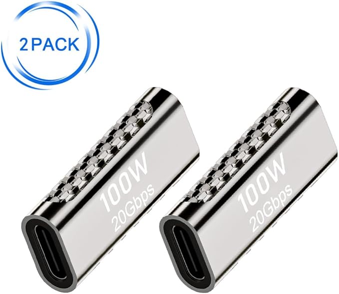 2 pcs Type-C Female Adapter，USB C doule Jack Female to Female Data line Extension Converter，20GBps 100W PD Coupler for Connecting Two Type C Cable(Female to Female)