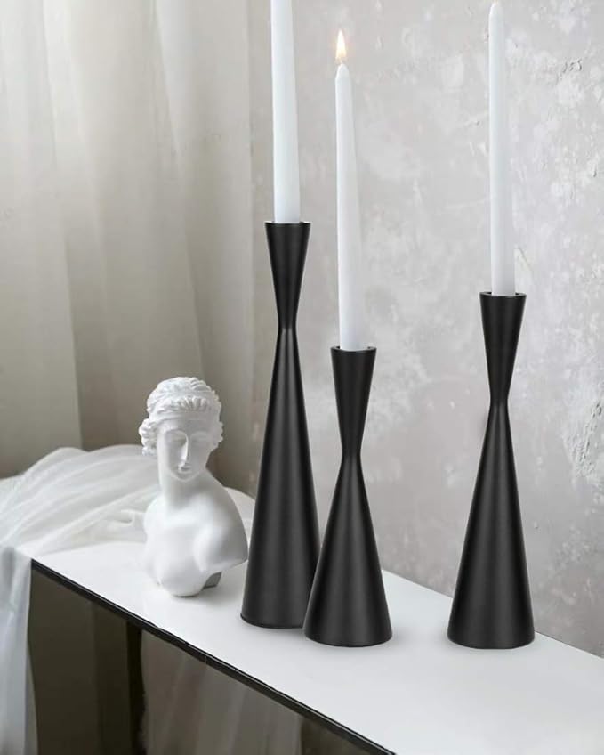 Vixdonos Taper Candlestick Holders Metal Candle Holders Set of 3 Table Decorative Candle Stand for Wedding, Dinning, Party,Home Decor (Matte Black)