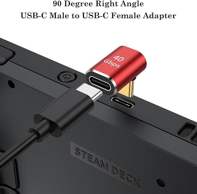 AuviPal USB C 90 Degree Adapter (2 Pack), Up and Down Right Angle L Shape USB Type C Male to Female Connector for Steam Deck, ROG Ally, MacBook, Tablet, Phone and More - Red