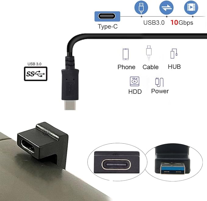 CY USB-C Type C Female Opposite U Shape Back Angled to USB 3.0 A Male Data Adapter for Laptop Desktop