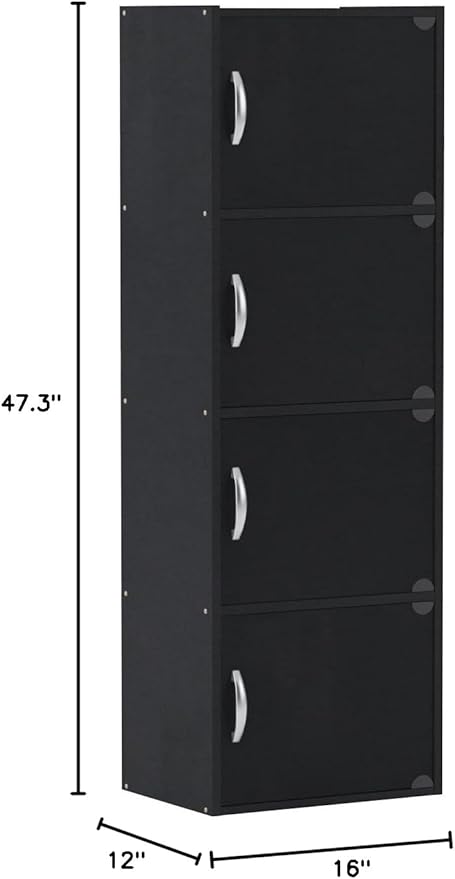 HODEDAH IMPORT 4-Shelf Bookcase Cabinet, Black