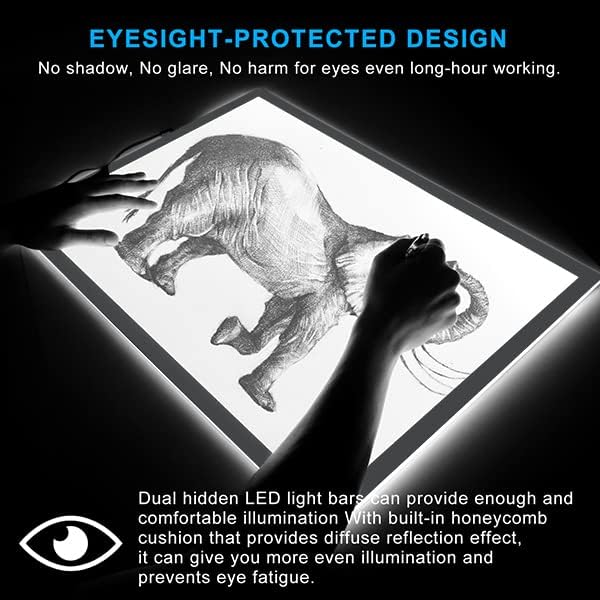 LitEnergy A2 LED Copy Board Light Tracing Box, Ultra-Thin Adjustable Artcraft LED Trace Light Pad for Tattoo Drawing, Streaming, Sketching, Animation, Stenciling (Silver)