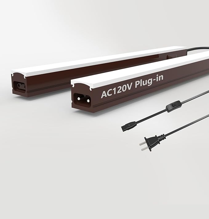 Under Cabinet Lighting Plug in, 32 Inch 2 Pcs, Linkable AC120V 3CCT 3000K/4000K/5000K Ultra Slim, LED Under Cabinet Lights for Counter Light, Kitchen, Shelf, Sink, Workshop, Desk, Bronze