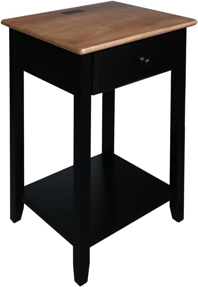 Casual Home Owl Night Stand with USB Port Charging Station and Drawer, 17.5" W x 14.25" D x 24.5" H, Walnut Black