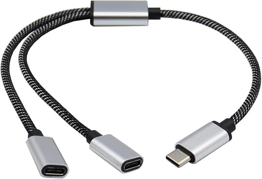 USB C Male to Double USB C Female Splitter Converter Adapter Extension Connector Cable for Charging and Data Transfer Nylon + Aluminum Alloy