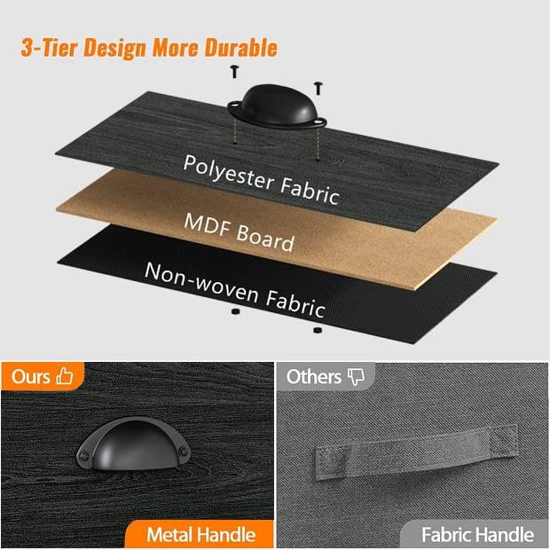 Furologee Nightstands Set of 2, Industrial End Table with Fabric Drawer&Storage Shelf, Small Bedside Table Organizer for Small Space for Living Room, Tall 23.6" Night Stand for Bedroom, Black Oak
