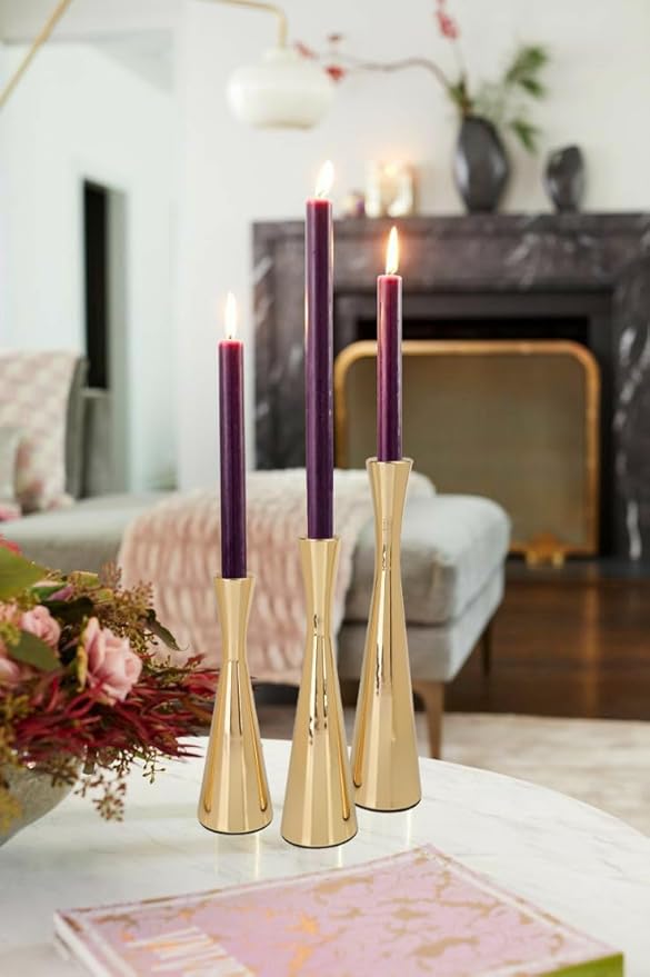 Vixdonos Light Gold Taper Candle Holders Metal Candlestick Holders Set of 3 Table Mantel Decorative Candle Stand for Dinning,Party，Wedding,Home Decor(Light Gold)