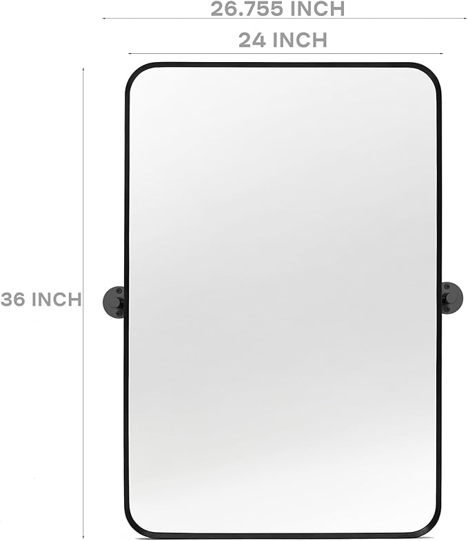 24" x 36" Pivot Rectangle Bathroom Mirror Tilting Beveled Black Metal Framed Vanity Mirrors for Wall, Tempered Glass