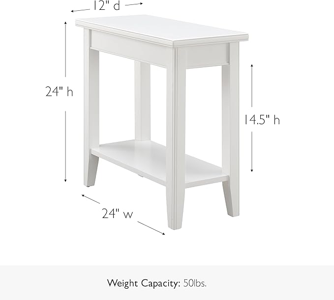 Leick Home Laurent End Table, Solid Wood, Bottom Display Shelf, Narrow, Easy-Assembly, for Living Room/Bedroom, White, 24.0 in. L x 12.0 in. W x 24.0 in. H, 10505-WT