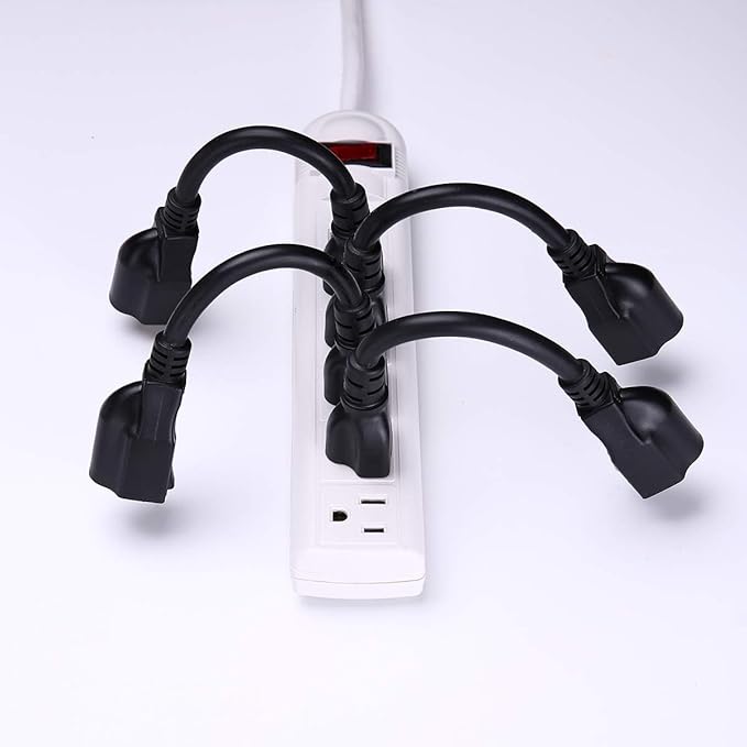 [ETL Listed] Miady Short Power Extension Cord Outlet Saver, 16AWG/13A, 3 Prong (4 Pack, Black, 8 Inch)
