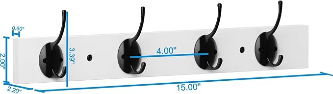 Coat Hooks Wall Mounted, Wooden Hat Rack with 4 Hooks for Entryway, Bathroom,Bedroom(2 Pack,White)