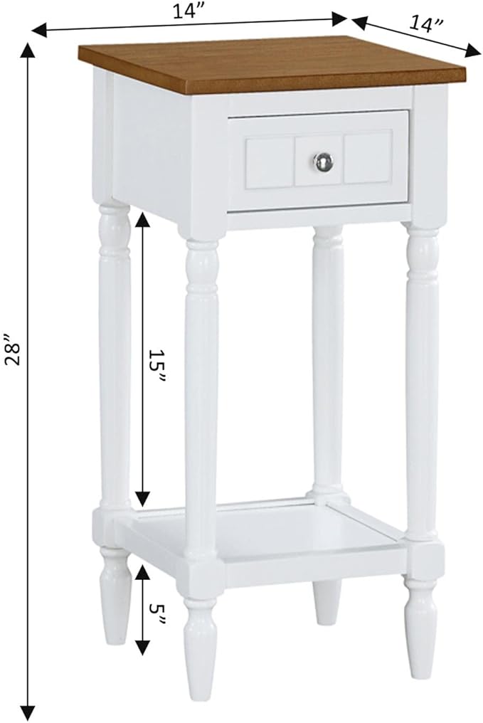 Convenience Concepts French Country Khloe 1 Drawer Accent End Table 14" - Traditional Farmhouse Side Table with Storage Drawer and Shelf for Living Room, Driftwood/White
