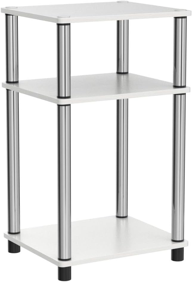 Furinno JUST Side Table Set of 2, 3-Tier End Tables, Open Shelves Night Stand, Nightstand, Toolless Assembly, for Living Room, Bedroom, White Oak/Stainless Steel