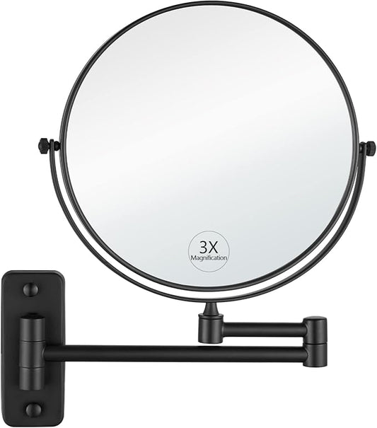 gotonovo Wall Mounted Magnifying Mirror Pivoting Arm Double Sided Swivel Makeup Vanity Black Telescoping Handheld Mirror 8 Inch Magnification Square Base