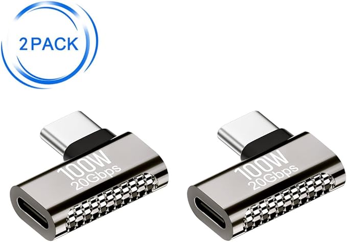 2 pcs Type-C Male to Female Adapter，Supports 20Gbps 4K/8K Audio and Video，100W Power convertor Extender for MacBook Pro/Air, Switch, Laptop, Tablet, Phone and More (Side Bend)