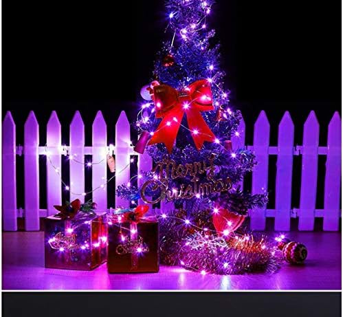 String Lights,LED Copper Wire Lights, Each Set 33ft/10M 100LEDs and 5 Remote Control.AA Battery Powered,Decor Rope Lights for Holiday,Wedding, Parties.(Purple)