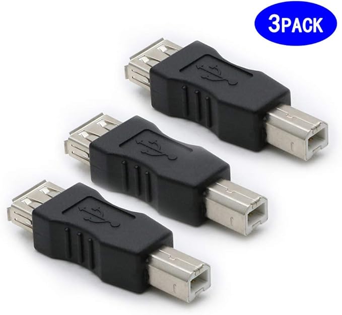 3 Pack USB 2.0 AF/BM Adapter Type A Female to USB B Print Male Adapter Connector Converter Plug