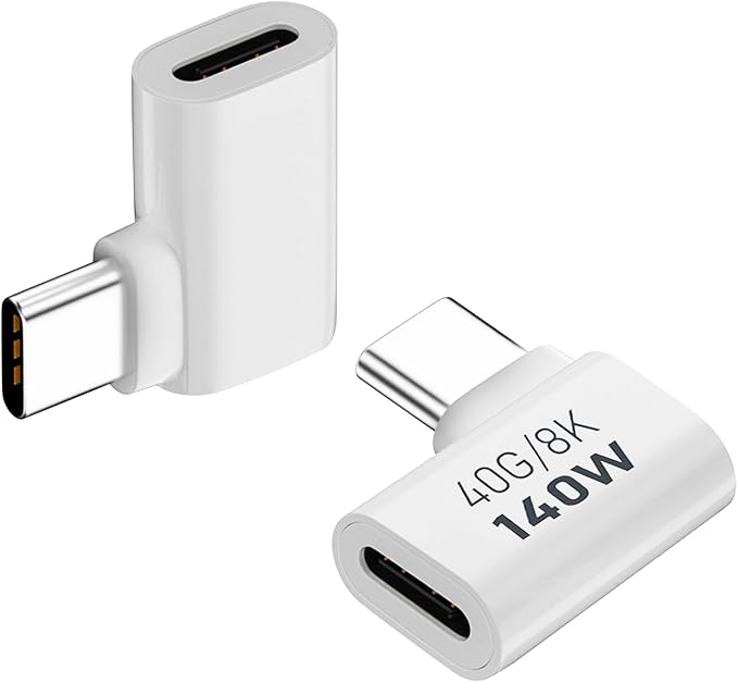 AreMe 2 Pack USB C Male to Female Adapter, 90 Degree Right Angle 140W Type C Extender Adapter for Thunderbolt 4/3, MacBook Pro/Air, Laptop, Phones and More Type C Devices (White)