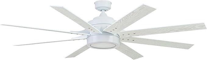 Honeywell Ceiling Fans Xerxes Modern 62 Inch Ceiling Fan with Light, Remote Control Fan, LED Indoor Fan with 8 Blades, White and Gray Wash Blade Finish Options, White (51628-01)
