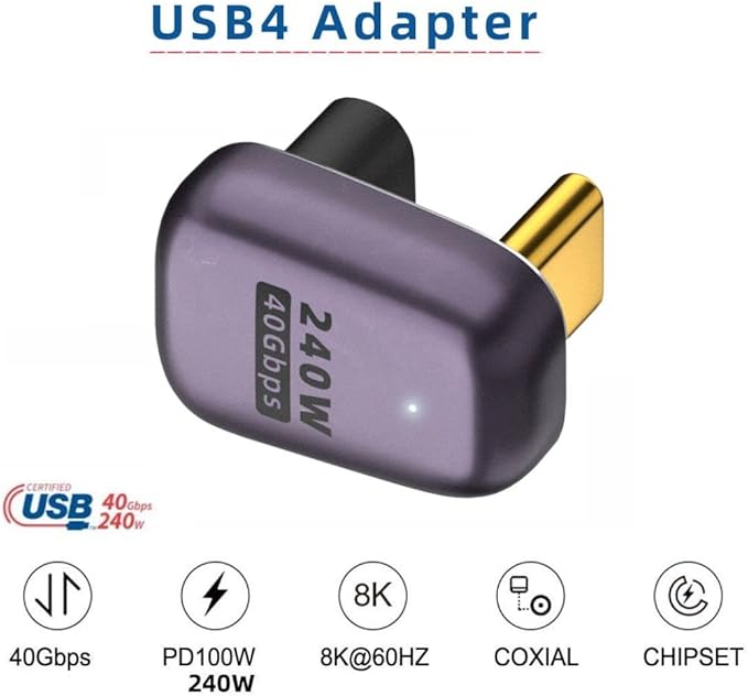 chenyang USB C Connector,USB4 Type C Male to Female 240W Power 40Gbps Data 8K Video Adapter U Shape Angled for NS Phone Laptop