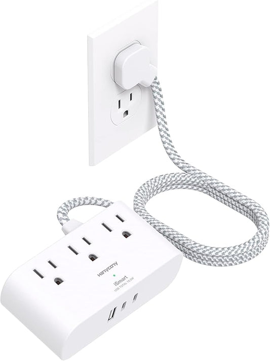 Flat Plug Power Strip 6 Ft, HANYCONY Ultra Thin Flat Extension Cord, 3 Outlets 3 USB Ports(2 USB C) Multi Plug Outlet Extender with No Surge Protector for Cruise Ship, Travel, Dorm Room Essentials