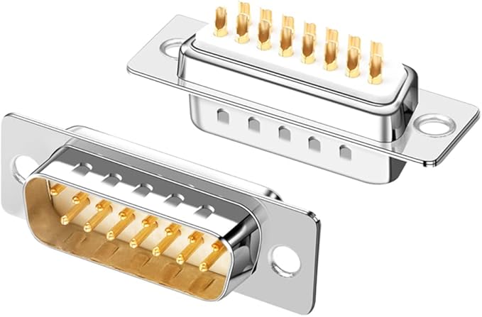10PCS DB15 RS232 Serial D-SUB Solder Cup Connectors, Gold Plated Joints RS232 Serial Port 15Pin D Sub Couplers(Male x 5, Female x 5)