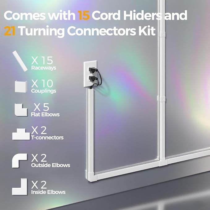 212.6in Cord Hider Kit, Cord Covers for 2-4 Wires on Wall, Self-Adhesive Cable Hider Wire Covers for Cords on Wall, Paintable Cord Hider for Walls Mount Tv, Cable Cover Raceway, W0.95 H0.55in, White