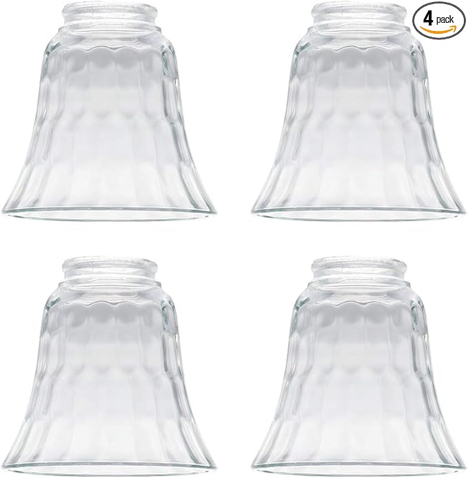 Ceiling Fan Light Covers, Clear Hammered Style Bell Glass Shade, Lighting Replacement Glass Shade Standard 2-1/8" Fitter Size, Perfect Ceiling Fan Globes Replacement Glass Accessories, Pack of 4