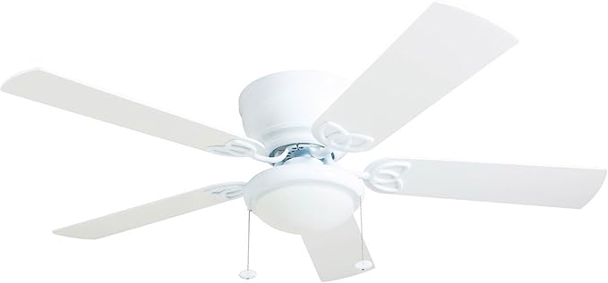 Prominence Home Benton Traditional 52 Inch Ceiling Fan with Light, LED Flush Mount Ceiling Fan, Indoor Fan with 5 Blades, White and Gray Oak Blade Finish Options, White (50852-01)