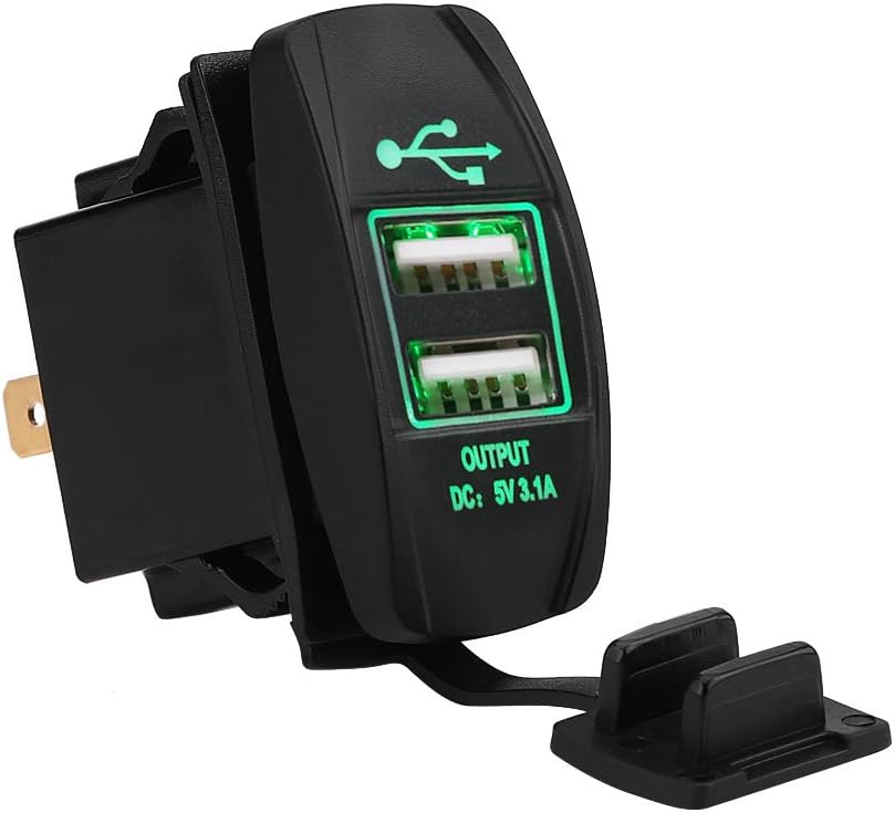 Dual USB Waterproof 12-24V 3.1A Car Socket Power Adapter with LED Green Light