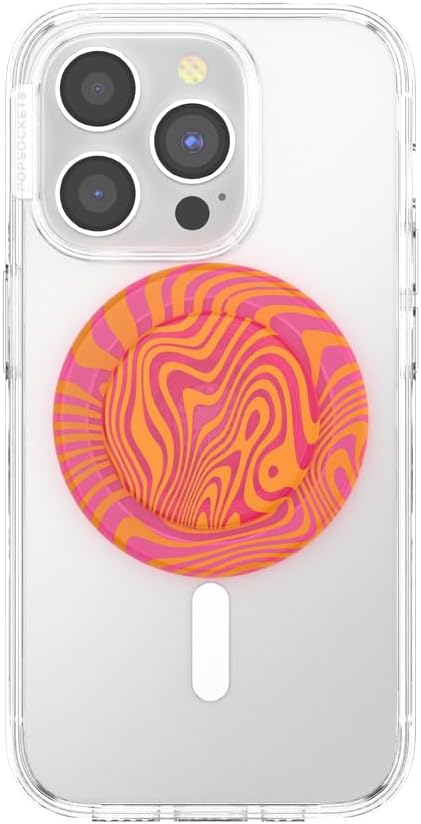 PopSockets Round Phone Grip Compatible with MagSafe, Adapter Ring Included, Wireless Charging Compatible - Swirl Orange