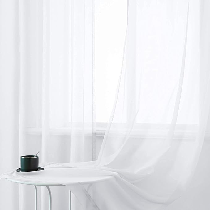 DUALIFE White Sheer Curtains 72 Inches Long for Bedroom Set of 2 Panels Grommet Window Voile Semi Baisc Decorative Sheer Curtains for Living Room 52x72 Inch Length