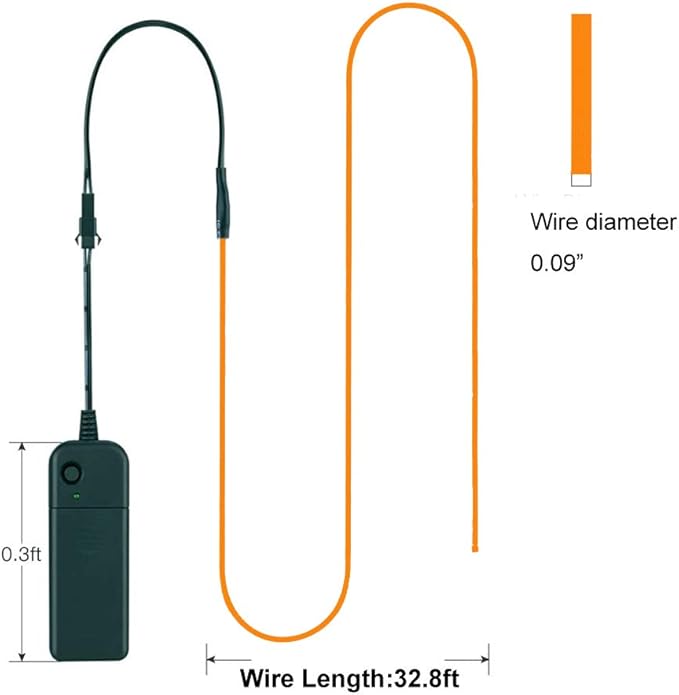 MaxLax EL Wire Yellow, 32.8ft/10m Portable Battery Pack Neon Light Strip 360° Cuttable Glowing Rope Lights for Parties, Halloween, DIY Decoration