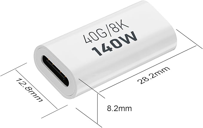 AreMe 2 Pack USB C Female to Female Adapter, USB Type C Coupler Extender Support 140W, 40Gbps, 8K@60Hz for Thunderbolt 4/3, Laptop, Phones, Only Compatible with Extension Cables Within 2M (White)