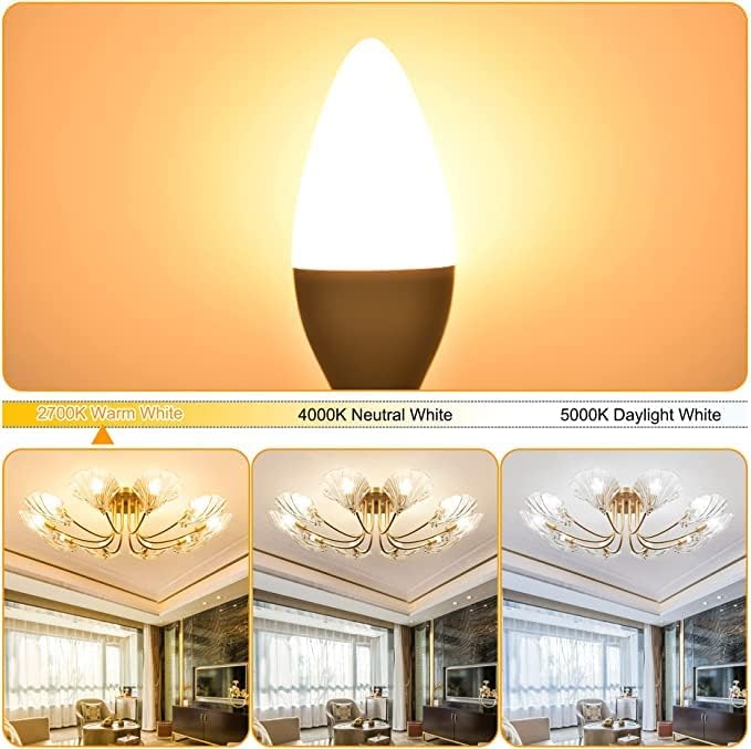 comzler 8 Pack Candelabra LED Light Bulbs E12 Base 60 Watt Equivalent, 2700K Warm White B11 Chandelier E12 Small Base Type B Light Bulbs Shape, 600 Lumens Ceiling Fan Light Bulbs, No-Dimmable