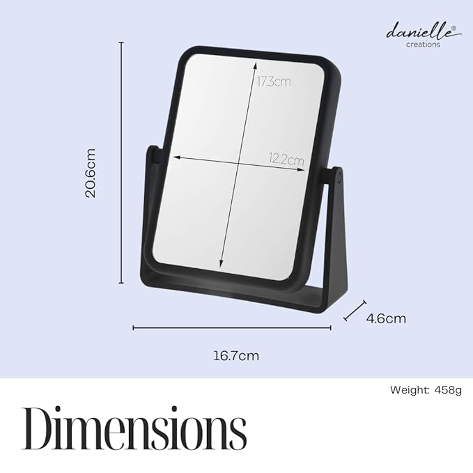 Danielle Creations 6.75-Inch Magnifying Vanity Makeup Mirror Rectangular Soft Touch Finish with 7X Magnification and 360 Swivel, Black