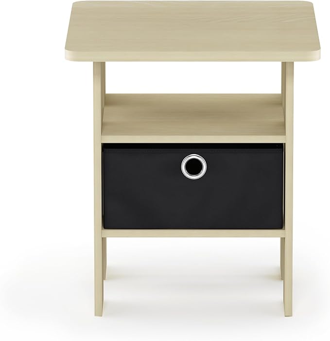 Furinno ANDREY Side Table, End Table, Night Stand with Open Shelves and Storage Bin, Bedside Table, for Living Room, Bedroom, Steam Beech