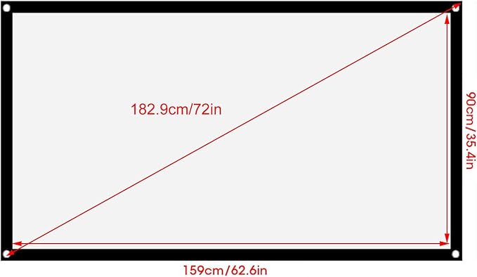 16:9 Projection Screen, Non Crease White Projector Screen, 16:9 Thicken Portable Non Crease Soft White Polyester Projector Curtain Projection Screen (72 Inch)