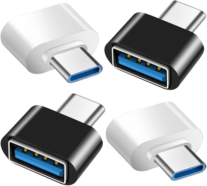 USB C to USB Adapter 4 Pack, USB Female to Type C Male OTG Adaptor, USB C Adapter Compatible with MacBook Pro, iPhone 17/16/15, Samsung Galaxy, iPad, Laptops, Tablets and More (2 Black and 2 White)