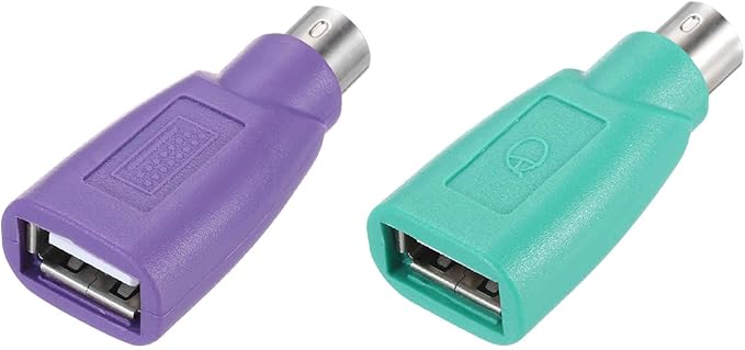 MECCANIXITY 2 Pcs PS/2 to USB Port, PS/2 Male to USB Female Adapter for Wired Mouse Keyboard Desktop PC Laptop Notebook, Green/Purple