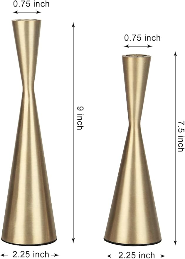 Vixdonos Brass Gold Metal Candle Holders Taper Candlestick Holders Set of 2 Table Decorative Candle Stand for Wedding, Dinning, Party,Home Decor (Gold)