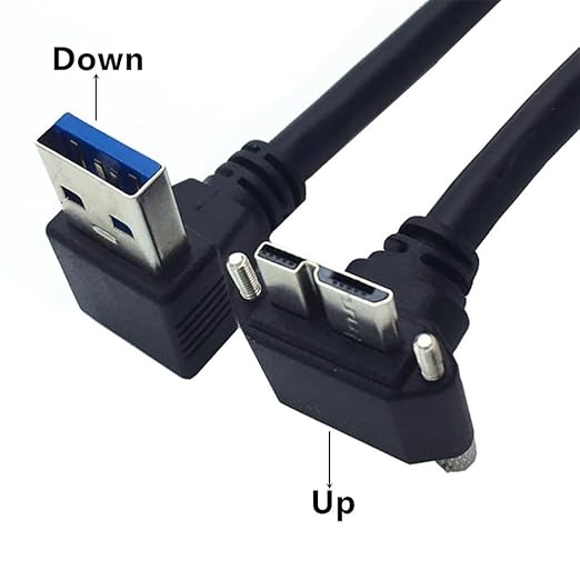 NFHK Down Angled 90 Degree USB 3.0 A Male to Micro-B 3.0 Plug Up Angled Locking Screw Panel Cable 25cm