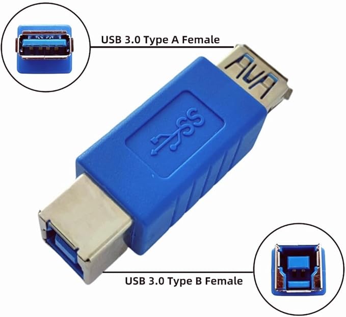 USB 3.0 Adapter - Type A Female to Type B Female Connector Converter Adapter (2-Pack)