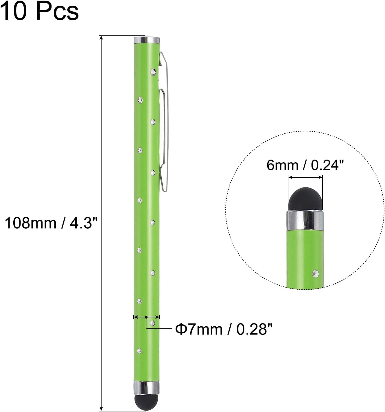MECCANIXITY 10pcs Glitter Rhinestone Stylus Pens for Touch Screens, Universal Metal Capacitive Pen in Green