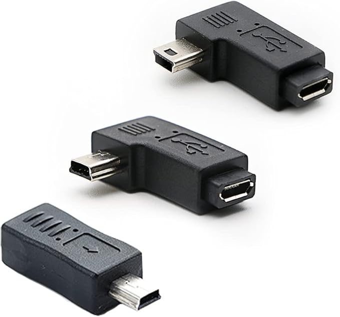 90 Degree Left & Right Angle Mini USB Male to Micro USB Female Connector Adapter 3-Pack