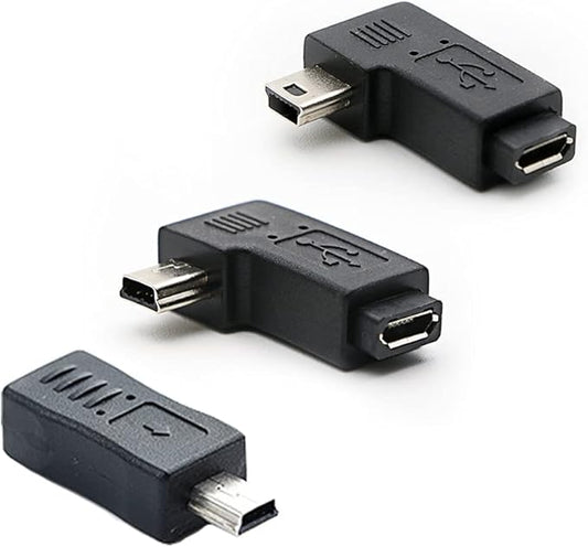 90 Degree Left & Right Angle Mini USB Male to Micro USB Female Connector Adapter 3-Pack