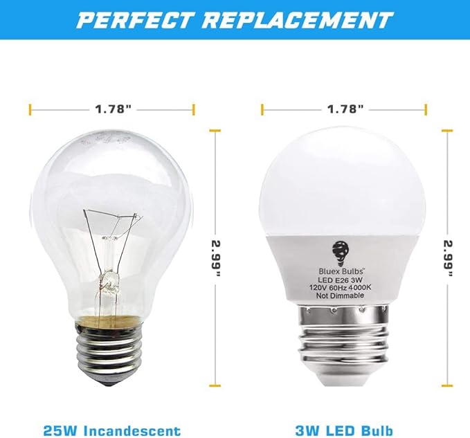 Bluex Bulbs 8 Pack BlueX 3W G14 LED Light Bulb 4000K Cool White - 25W Equivalent - E26 Base 120V - Small Night Light Bulbs for Bedroom, Ceiling Fan, Table Lamp, Kitchen, Pendant Fixtures, Dinning Room