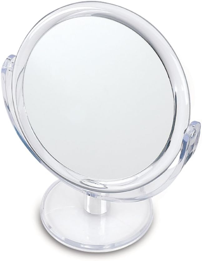 Danielle Creations 6.75-Inch Double Sided Vanity Makeup Mirror with Ultra Vue Glass, 12x Magnfication, Clear Acrylic