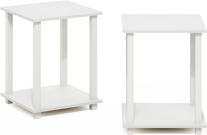 Furinno Simplistic Side Table Set of 2, 2-Tier End Table, Nightstand, Night Stand, Bedside Table, Easy Assembly, for Living Room, Bedroom, White