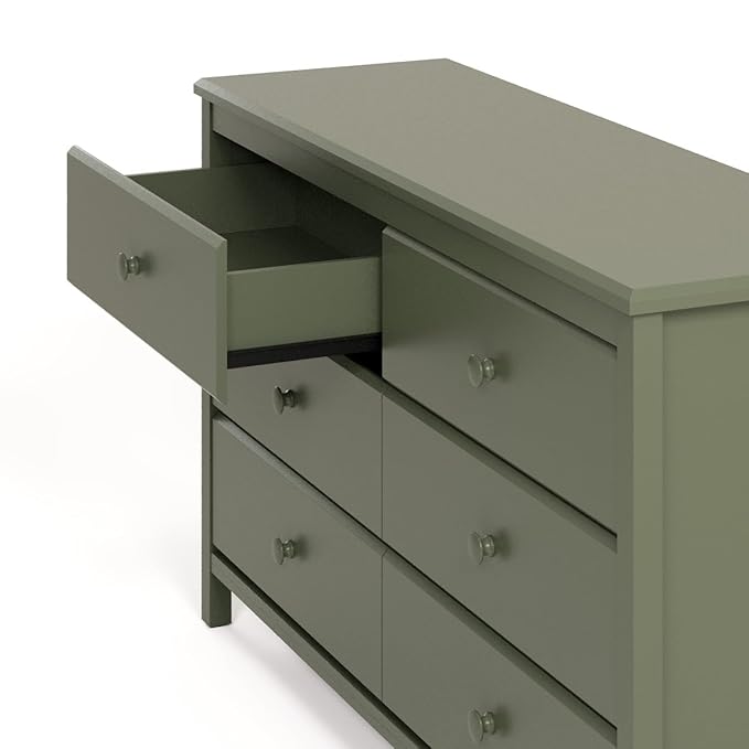 Storkcraft Alpine 6-Drawer Dresser (Olive) – GREENGUARD Gold Certified, Green Dresser for Bedroom, Kids & Nursery Storage Drawers, Safety Interlocking Drawers, Pre-Installed Tracks, Kids Bedroom
